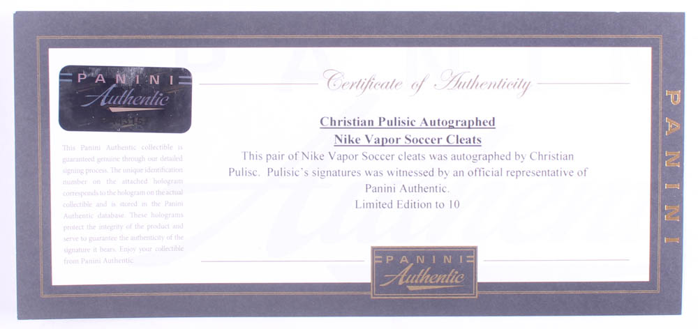 Lot of (2) Christian Pulisic Signed LE Nike Cleats (Panini COA) at PristineAuction.com Lot of (2) Christian Pulisic Signed LE Nike Cleats (Panini COA) at PristineAuction.com
