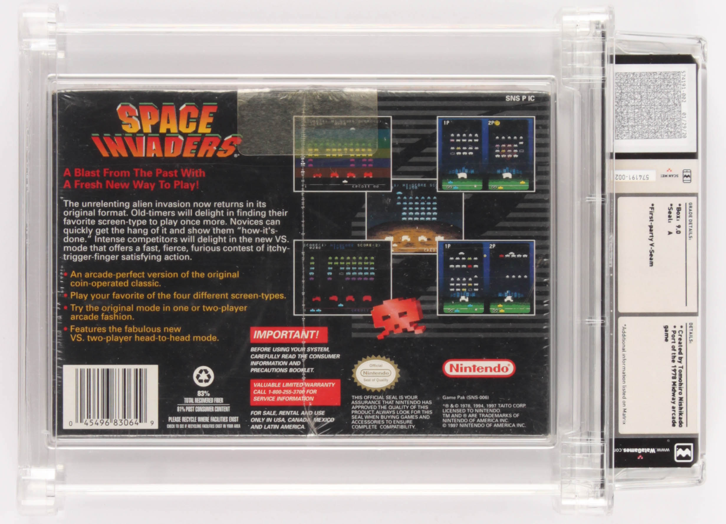 1997 "Space Invaders" Super Nintendo Video Game (Wata Certified 9.0) at PristineAuction.com 1997 "Space Invaders" Super Nintendo Video Game (Wata Certified 9.0) at PristineAuction.com