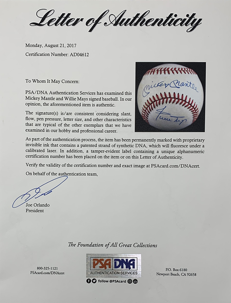 Mickey Mantle & Willie Mays Signed OAL Baseball with High-Quality Display Case (PSA LOA) at PristineAuction.com Mickey Mantle & Willie Mays Signed OAL Baseball with High-Quality Display Case (PSA LOA) at PristineAuction.com
