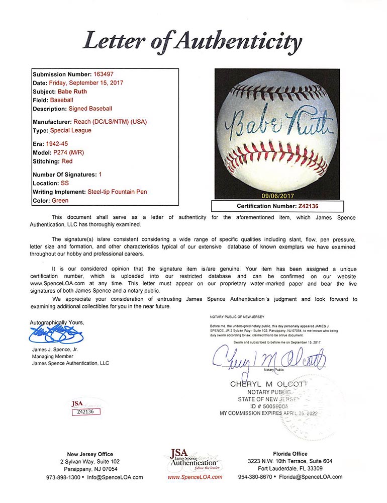 Babe Ruth Signed Reach Special League Baseball (BGS Encapsulated & JSA LOA) at PristineAuction.com Babe Ruth Signed Reach Special League Baseball (BGS Encapsulated & JSA LOA) at PristineAuction.com