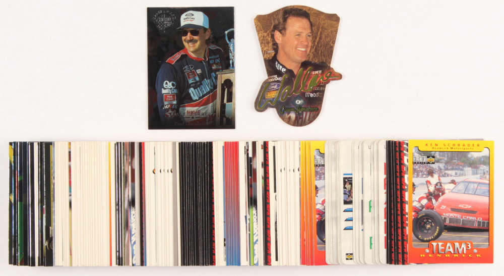 Lot of (140) NASCAR Racing Cards with Dale Jarrett 1996 Upper Deck Road To The Cup #RC12, Rusty Wallace 1996 Crown Jewels Elite Crown Signature Amethyst #CS3