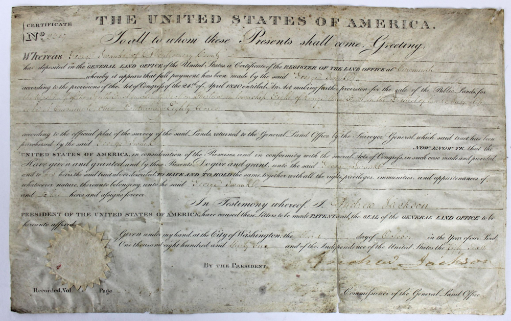 Andrew Jackson Signed Authentic 1831 Land Grant Document (Beckett LOA