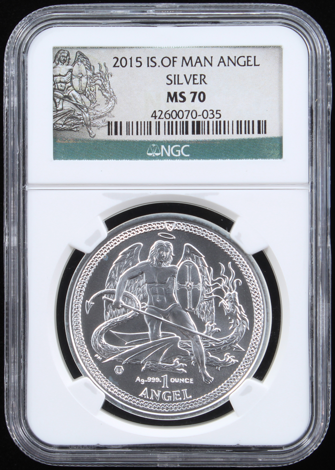 2015 Isle of Man Angel 1 Oz Silver Bullion (NGC MS70) at PristineAuction.com 2015 Isle of Man Angel 1 Oz Silver Bullion (NGC MS70) at PristineAuction.com