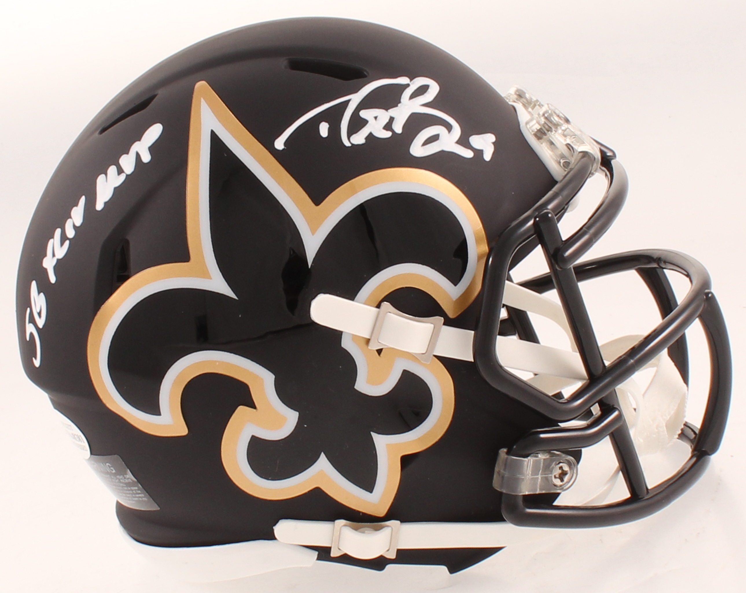 Drew Brees Signed Saints AMP Alternate Speed Mini Helmet Inscribed "SB XLIV MVP" (Beckett COA & Brees Hologram) at PristineAuction.com Drew Brees Signed Saints AMP Alternate Speed Mini Helmet Inscribed "SB XLIV MVP" (Beckett COA & Brees Hologram) at PristineAuction.com