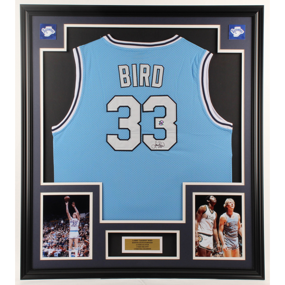 Larry Bird Signed 32x36 Custom Framed Jersey Display (Bird Hologram