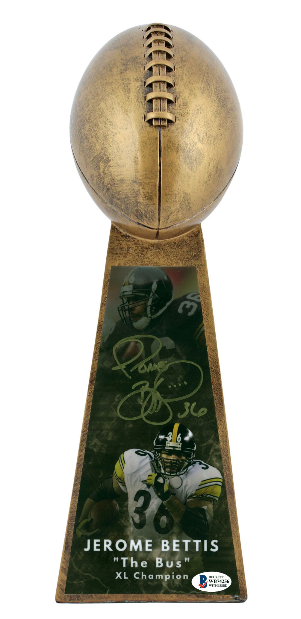 Jerome Bettis Signed 15” Football Championship Trophy (Beckett COA) at PristineAuction.com Jerome Bettis Signed 15” Football Championship Trophy (Beckett COA) at PristineAuction.com