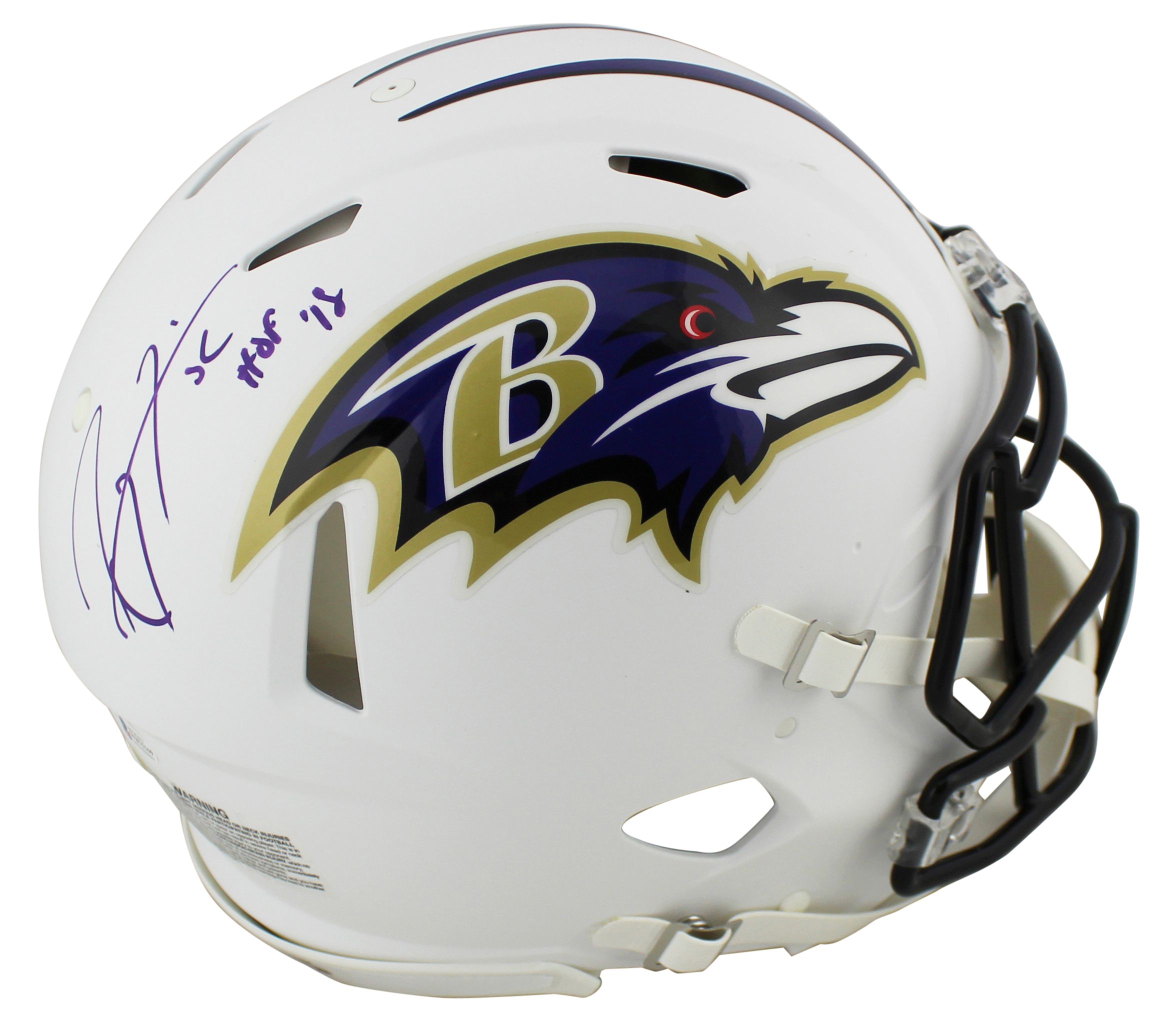 Ray Lewis Signed Ravens Full-Size Authentic On-Field Matte White Speed Helmet Inscribed "HOF '18" (Beckett) at PristineAuction.com Ray Lewis Signed Ravens Full-Size Authentic On-Field Matte White Speed Helmet Inscribed "HOF '18" (Beckett) at PristineAuction.com