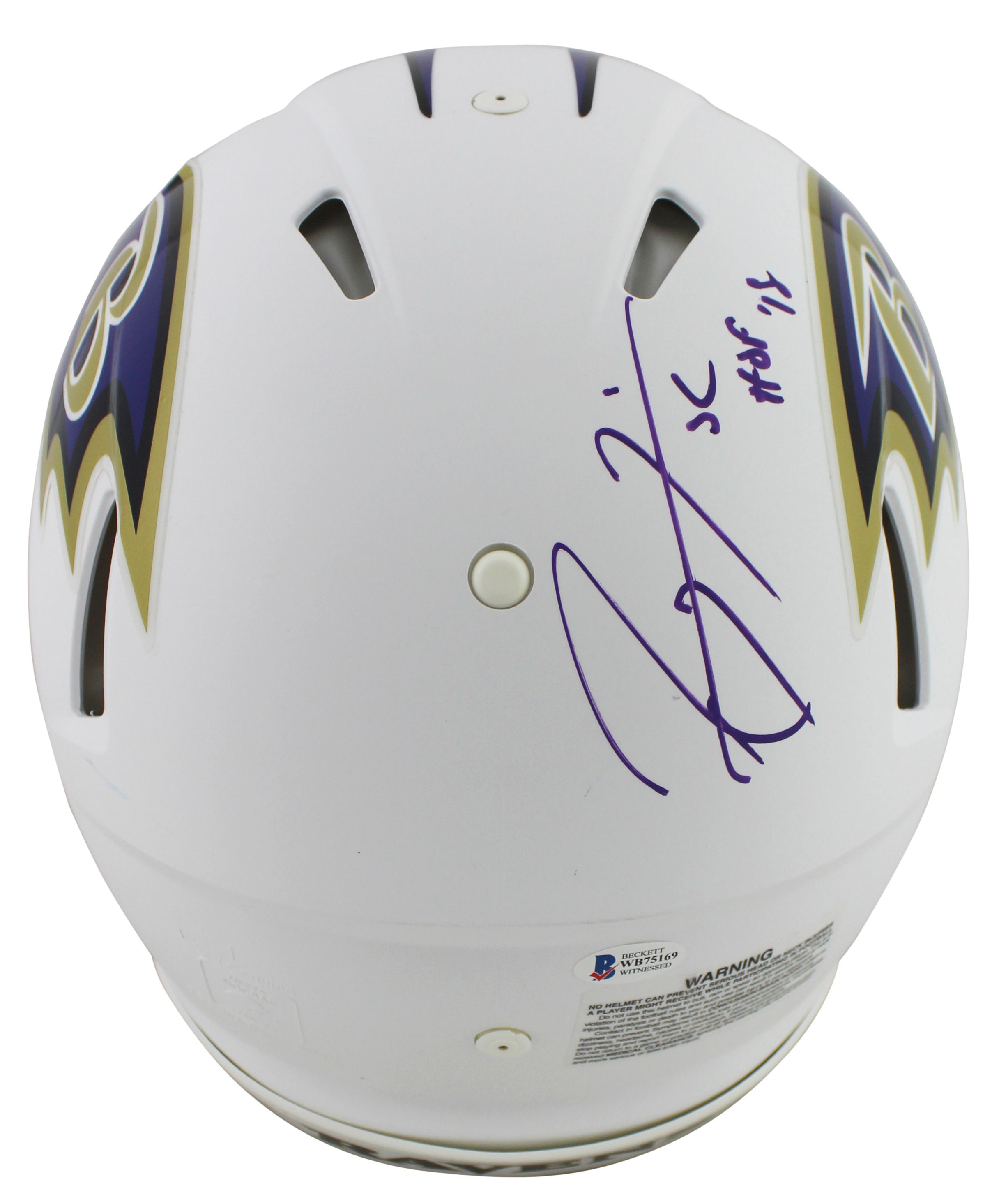 Ray Lewis Signed Ravens Full-Size Authentic On-Field Matte White Speed Helmet Inscribed "HOF '18" (Beckett) at PristineAuction.com Ray Lewis Signed Ravens Full-Size Authentic On-Field Matte White Speed Helmet Inscribed "HOF '18" (Beckett) at PristineAuction.com