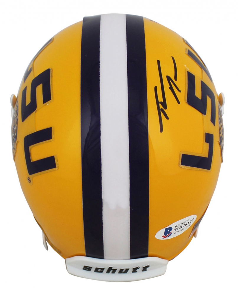 Thaddeus Moss Signed LSU Tigers MiniHelmet Inscribed "2019 National