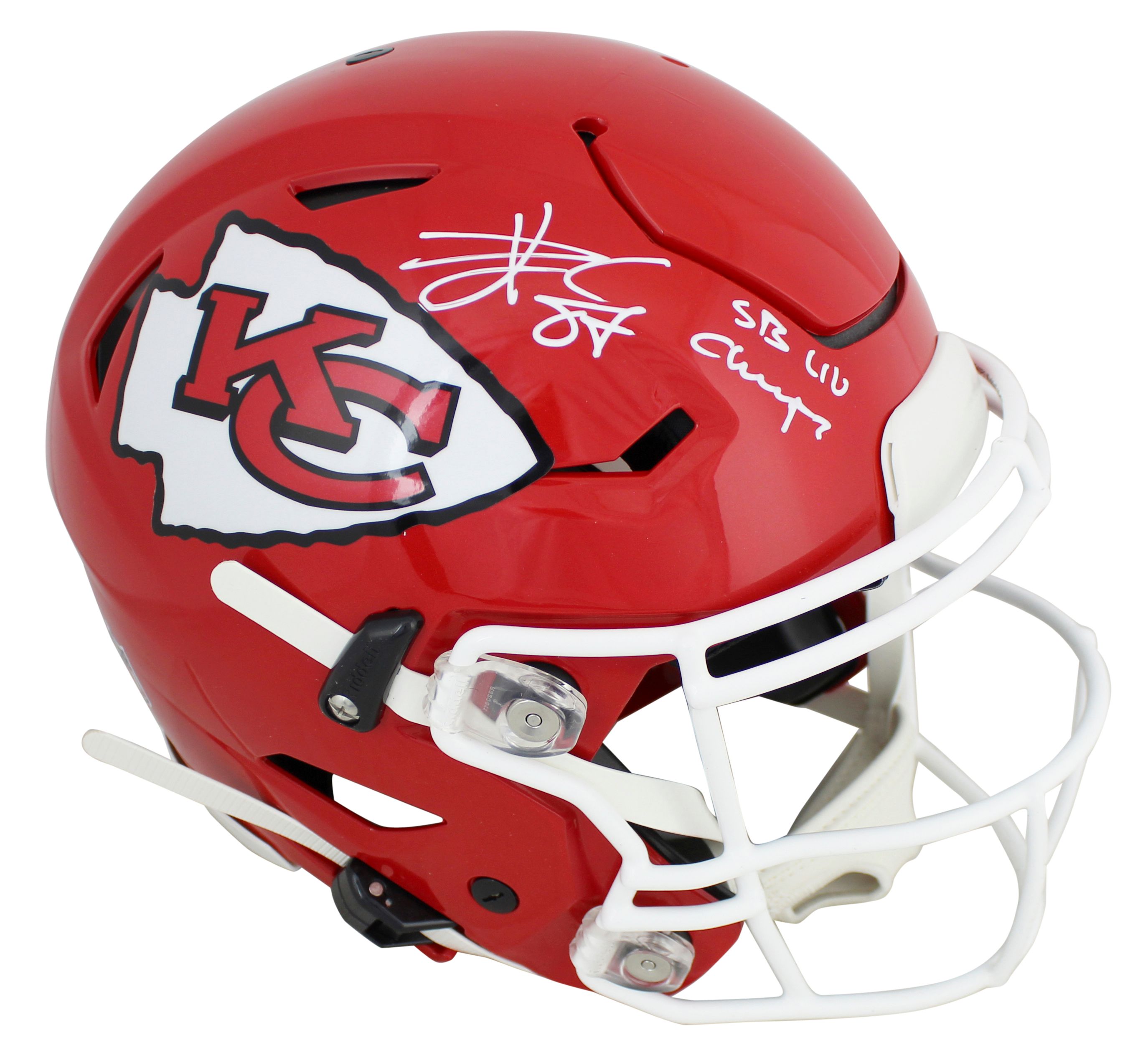 Travis Kelce Signed Chiefs Full-Size Authentic On-Field SpeedFlex Helmet Inscribed "SB LIV Champs!" (Beckett COA) at PristineAuction.com Travis Kelce Signed Chiefs Full-Size Authentic On-Field SpeedFlex Helmet Inscribed "SB LIV Champs!" (Beckett COA) at PristineAuction.com