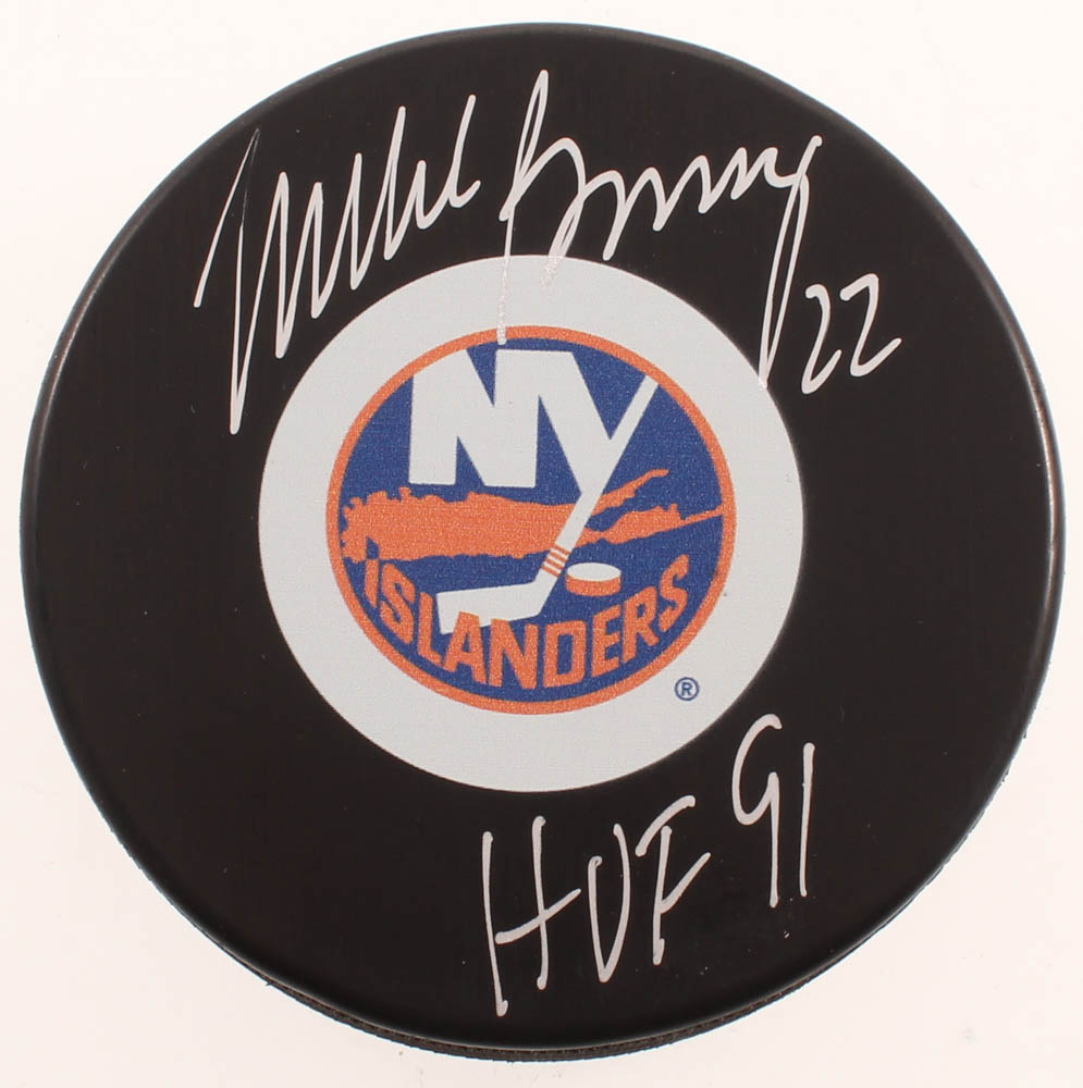 Mike Bossy Signed Islanders Logo Hockey Puck Inscribed "HOF 91" (COJO COA) at PristineAuction.com Mike Bossy Signed Islanders Logo Hockey Puck Inscribed "HOF 91" (COJO COA) at PristineAuction.com
