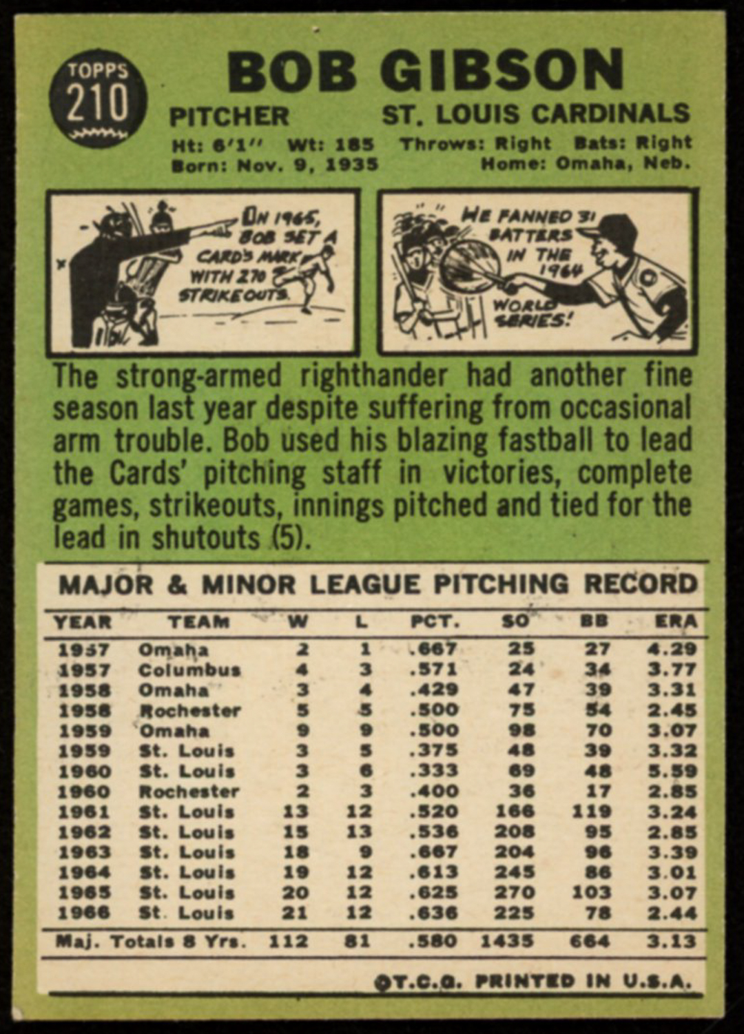 Bob Gibson 1967 Topps #210 at PristineAuction.com Bob Gibson 1967 Topps #210 at PristineAuction.com