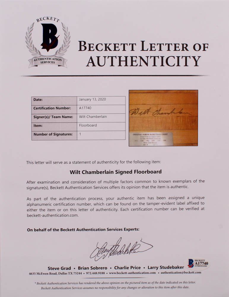 Wilt Chamberlain Signed Lakers 16x20 Custom Matted Wood Floorboard Piece Display (Beckett LOA) at PristineAuction.com Wilt Chamberlain Signed Lakers 16x20 Custom Matted Wood Floorboard Piece Display (Beckett LOA) at PristineAuction.com