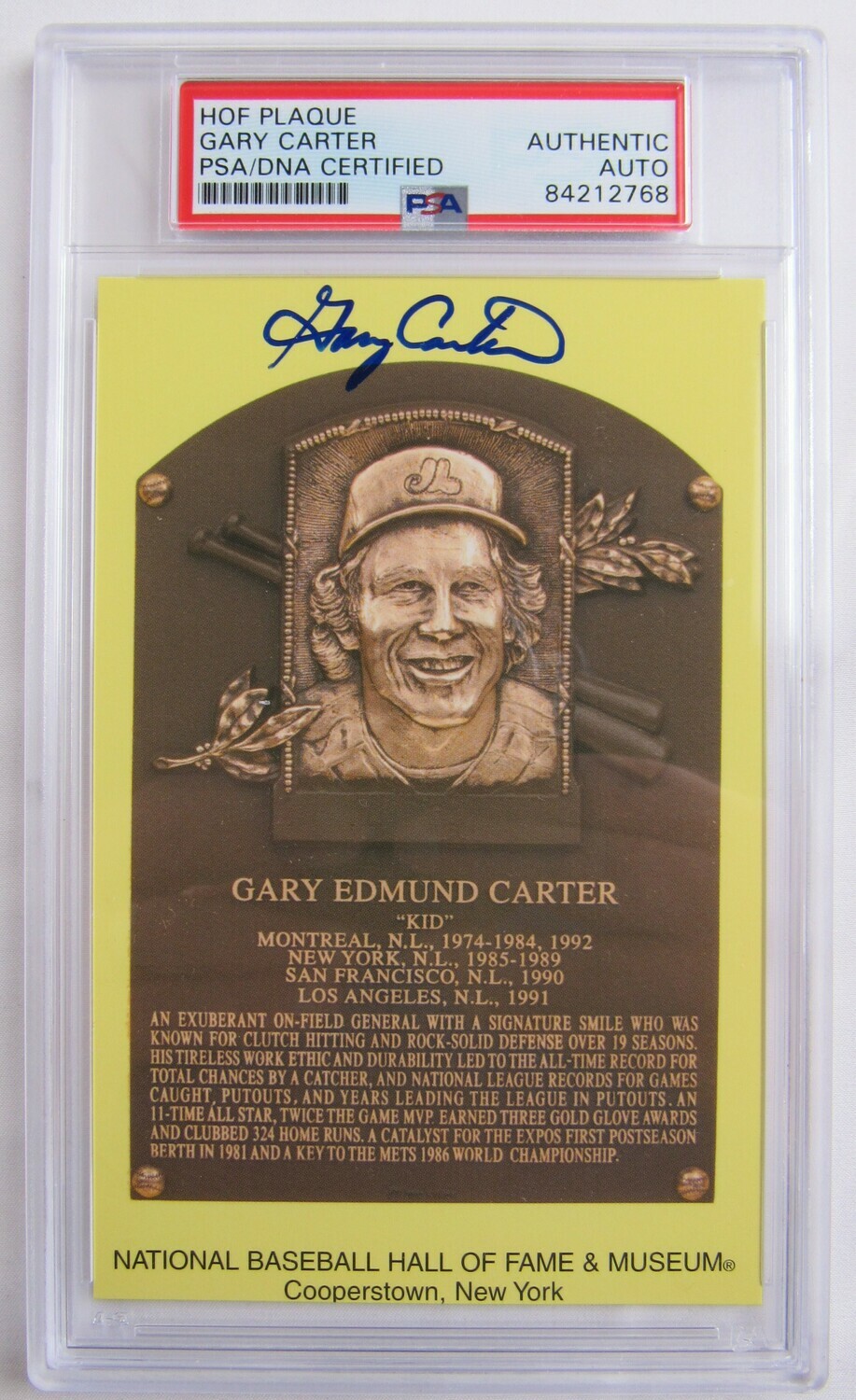 Gary Carter Signed Gold Hall of Fame Plaque Postcard (PSA Encapsulated) at PristineAuction.com Gary Carter Signed Gold Hall of Fame Plaque Postcard (PSA Encapsulated) at PristineAuction.com