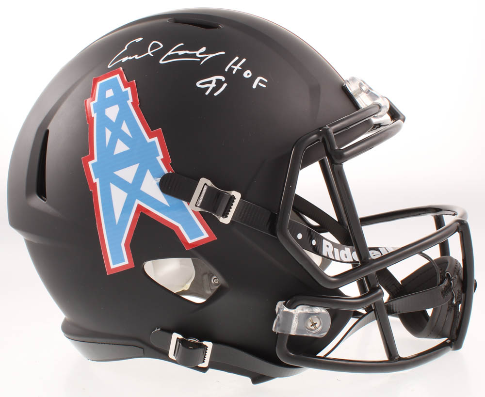 Earl Campbell Signed Oilers Full-Size Matte Black Speed Helmet Inscribed "HOF 91" (Beckett COA) at PristineAuction.com Earl Campbell Signed Oilers Full-Size Matte Black Speed Helmet Inscribed "HOF 91" (Beckett COA) at PristineAuction.com