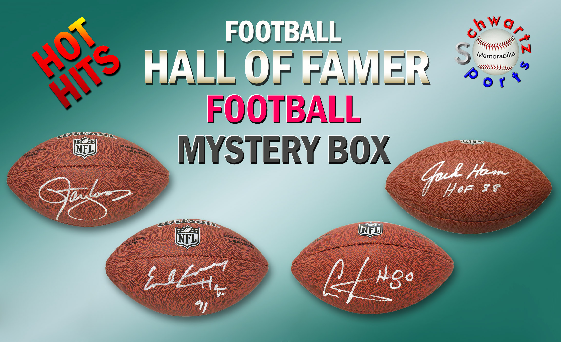 Schwartz Sports HOT HITS Football Hall of Famer Signed Full Size Football Mystery Box - Series 1 (Limited to 15) - 15 Different Hall of Famers!! at PristineAuction.com Schwartz Sports HOT HITS Football Hall of Famer Signed Full Size Football Mystery Box - Series 1 (Limited to 15) - 15 Different Hall of Famers!! at PristineAuction.com