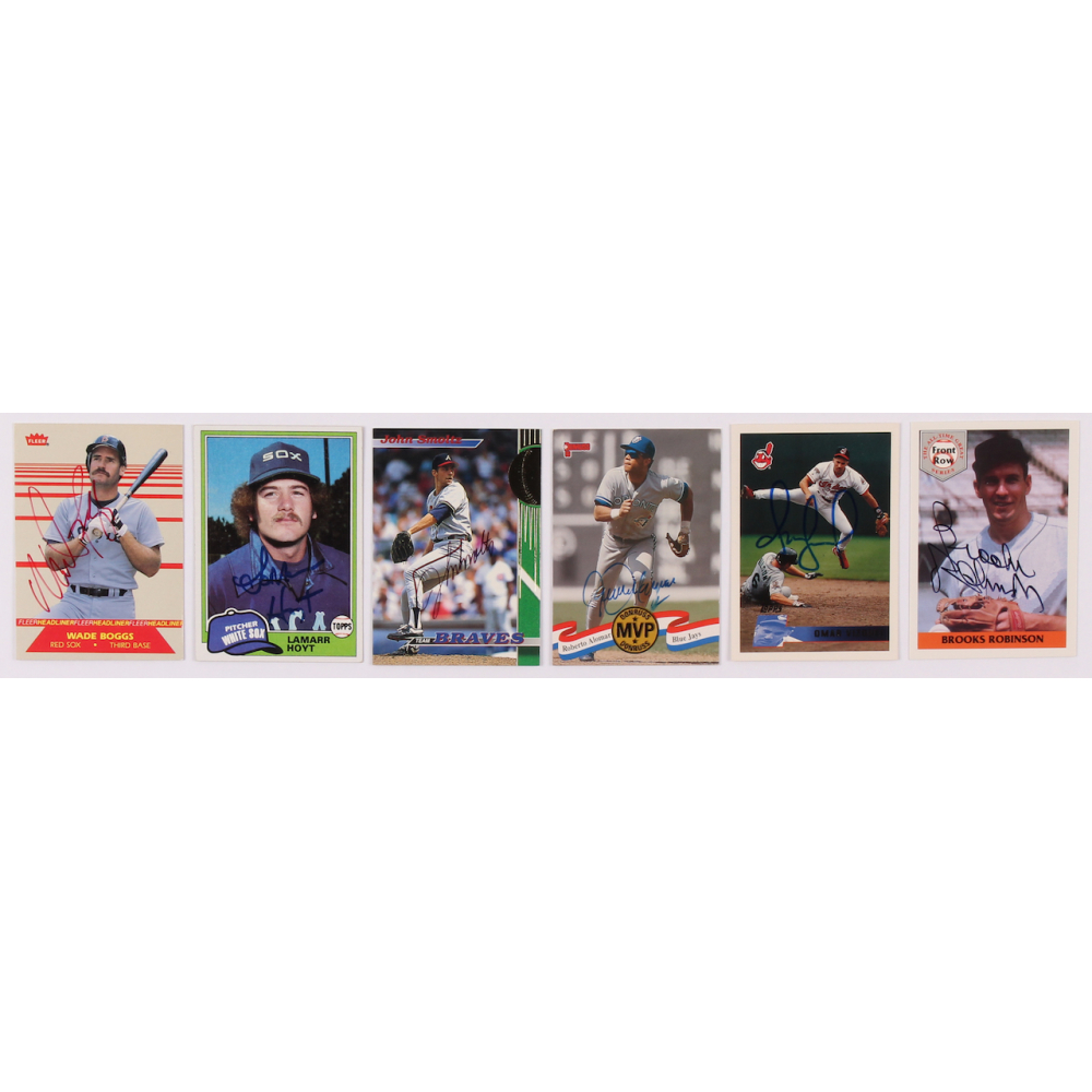 Lot of (6) Signed Baseball Trading Cards with LaMarr Hoyt, John Smoltz
