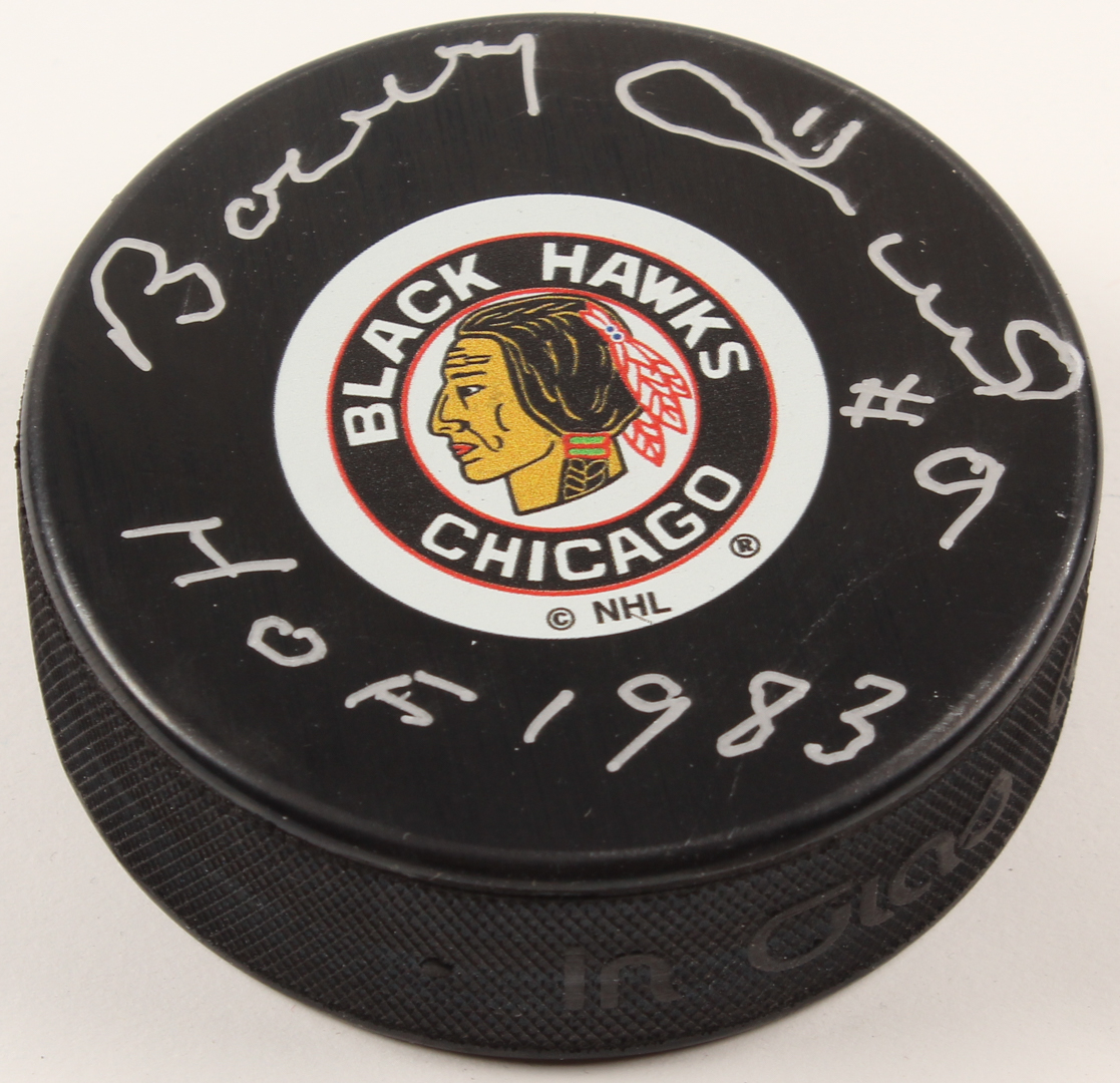 Bobby Hull Signed Blackhawks Logo Hockey Puck Inscribed "HOF 1983" (JSA COA) at PristineAuction.com Bobby Hull Signed Blackhawks Logo Hockey Puck Inscribed "HOF 1983" (JSA COA) at PristineAuction.com
