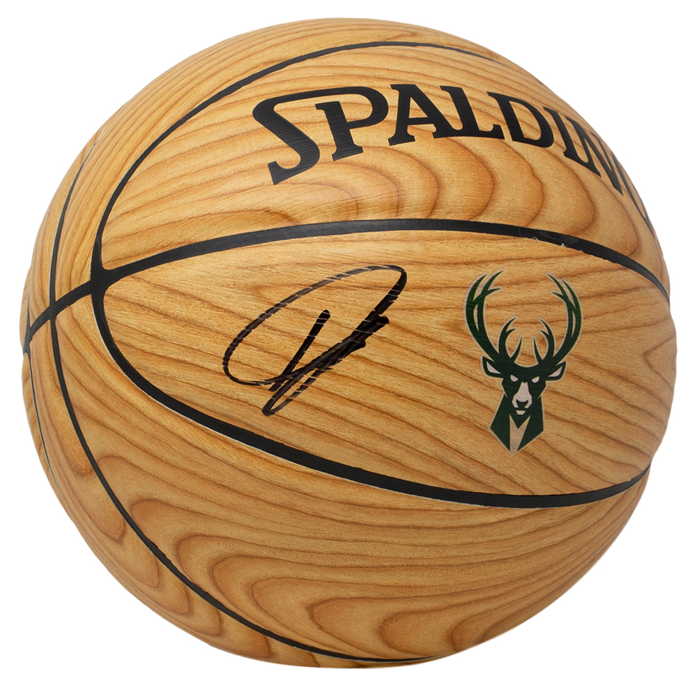 Giannis Antetokounmpo Signed Woodgrain Bucks Logo Basketball (JSA COA) at PristineAuction.com Giannis Antetokounmpo Signed Woodgrain Bucks Logo Basketball (JSA COA) at PristineAuction.com