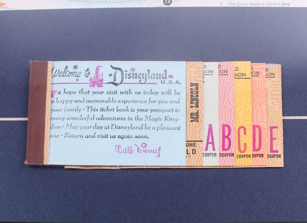Disneyland 15.5x26.5 Custom Framed Vintage 1962 Map Display with Photo Packet & Ticket Book at PristineAuction.com Disneyland 15.5x26.5 Custom Framed Vintage 1962 Map Display with Photo Packet & Ticket Book at PristineAuction.com