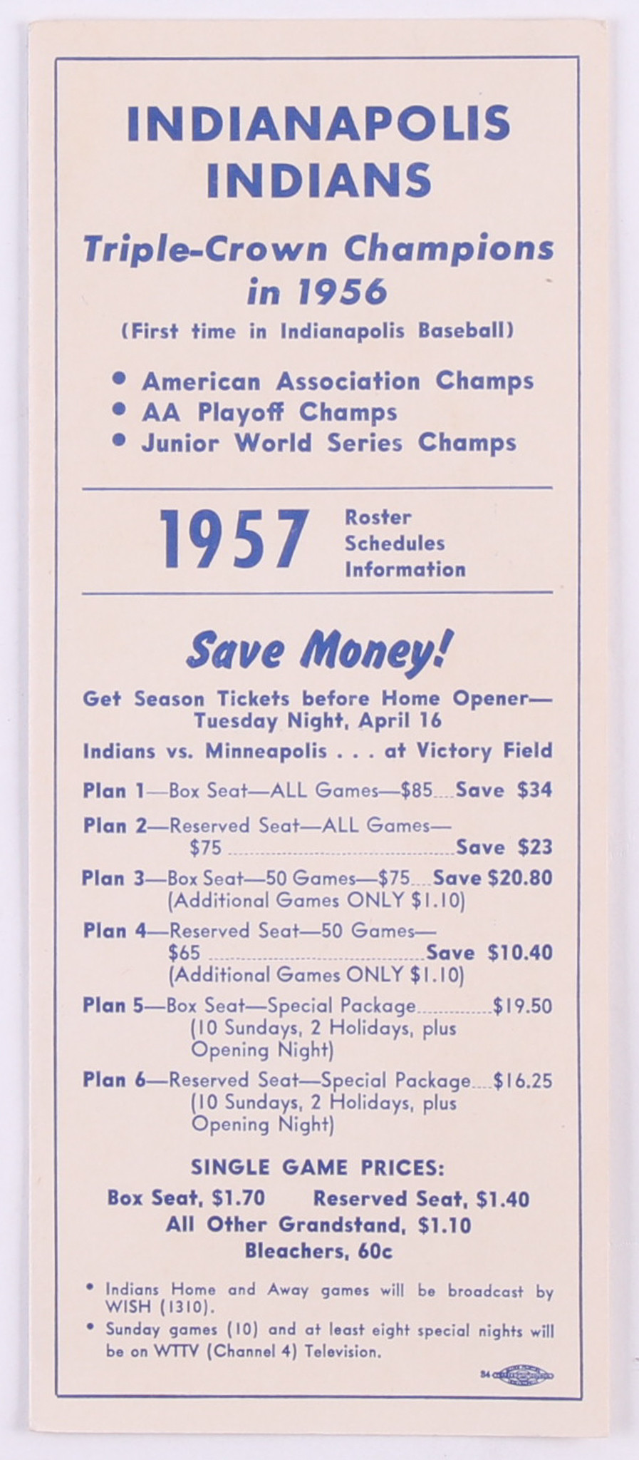1957 Indianapolis Indians Spring Roster Schedule Information Pamphlet at PristineAuction.com 1957 Indianapolis Indians Spring Roster Schedule Information Pamphlet at PristineAuction.com