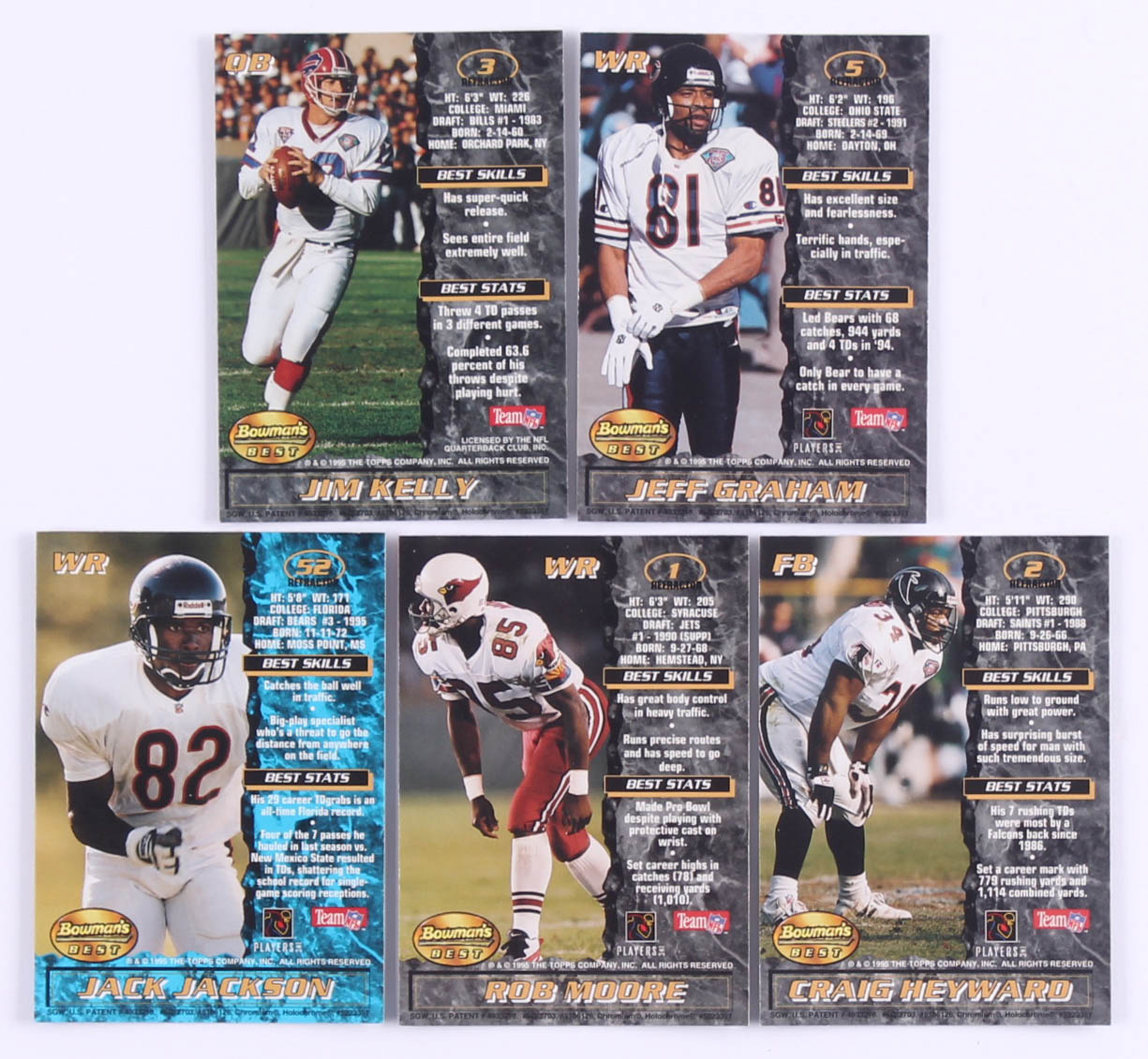 Complete Set of (180) 1995 Bowman's Best Refractor Football Cards with #V1 Rob Moore, #R52 Jack Johnson, #V@ Craig Heyward, #V3 Jim Kelly, #V5 Jeff Graham at PristineAuction.com Complete Set of (180) 1995 Bowman's Best Refractor Football Cards with #V1 Rob Moore, #R52 Jack Johnson, #V@ Craig Heyward, #V3 Jim Kelly, #V5 Jeff Graham at PristineAuction.com