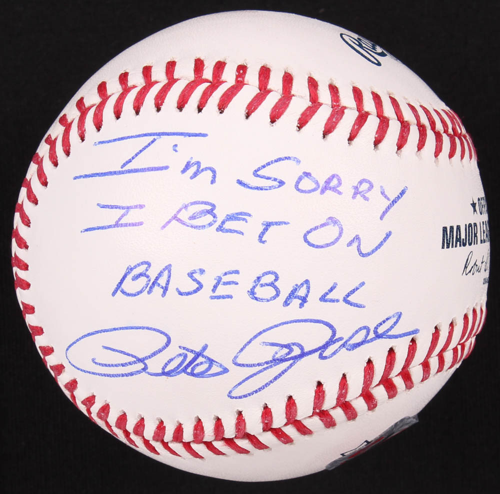 Pete Rose Signed OML Baseball Inscribed "I'm Sorry I Bet On Baseball" (Fiterman Hologram) at PristineAuction.com Pete Rose Signed OML Baseball Inscribed "I'm Sorry I Bet On Baseball" (Fiterman Hologram) at PristineAuction.com