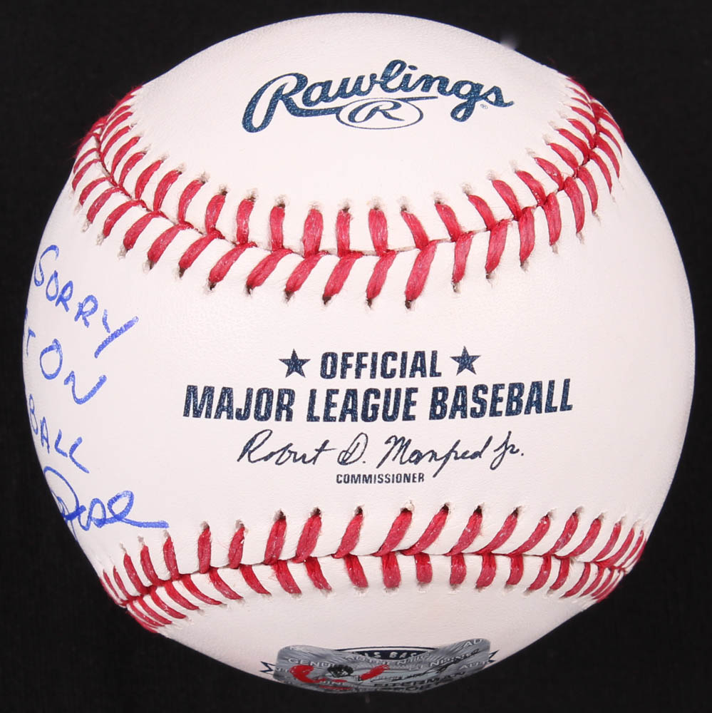 Pete Rose Signed OML Baseball Inscribed "I'm Sorry I Bet On Baseball" (Fiterman Hologram) at PristineAuction.com Pete Rose Signed OML Baseball Inscribed "I'm Sorry I Bet On Baseball" (Fiterman Hologram) at PristineAuction.com