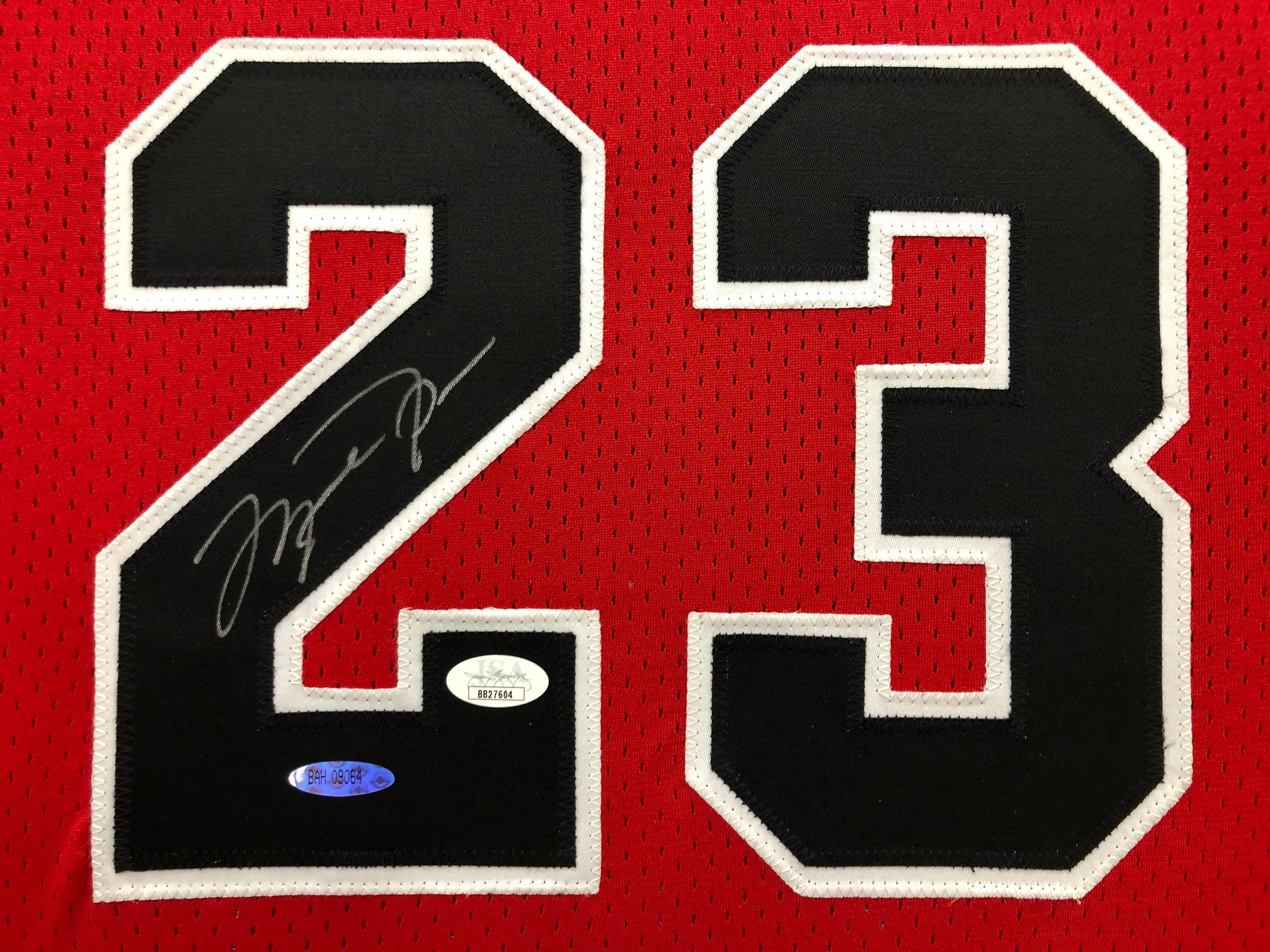 Michael Jordan Signed 34.5x42.5 Custom Framed Bulls Jersey (UDA Hologram & JSA LOA) at PristineAuction.com Michael Jordan Signed 34.5x42.5 Custom Framed Bulls Jersey (UDA Hologram & JSA LOA) at PristineAuction.com