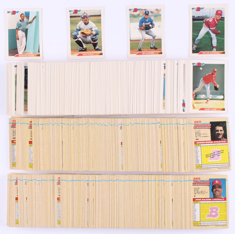 1992 Bowman Complete Set of (705) Baseball Cards with #461 Mike Piazza RC, #302 Mariano Rivera RC, #11 Trevor Hoffman RC, #301 Jim Gantner