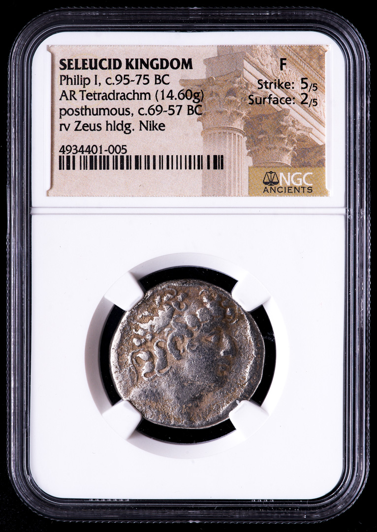 Philip I (c.95-75 BC) Ancient Seleucid Kingdom - AR Silver Tetradrachm (NGC Fine) at PristineAuction.com Philip I (c.95-75 BC) Ancient Seleucid Kingdom - AR Silver Tetradrachm (NGC Fine) at PristineAuction.com
