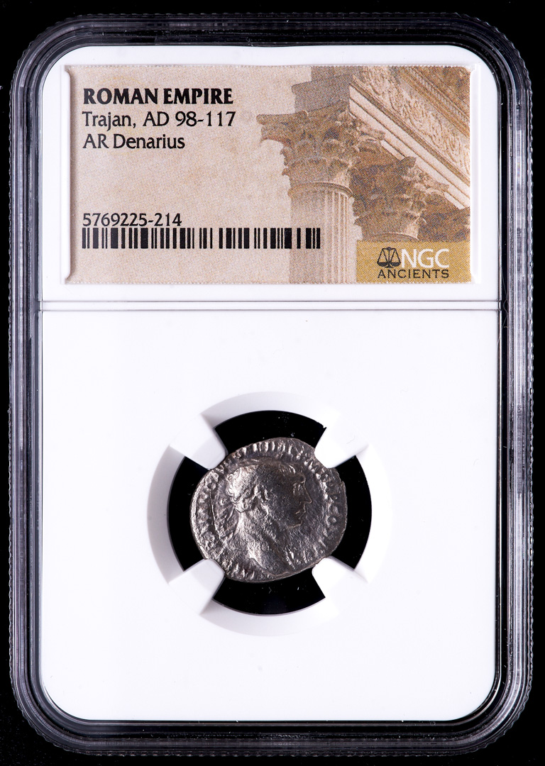 Trajan AD 98-117 - Roman Empire AR Denarius Silver Coin (NGC Encapsulated) at PristineAuction.com Trajan AD 98-117 - Roman Empire AR Denarius Silver Coin (NGC Encapsulated) at PristineAuction.com