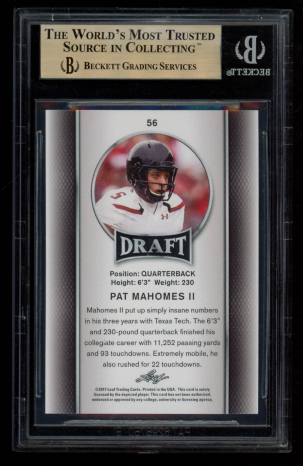 Pat Mahomes II 2017 Leaf Draft Gold #56 (BGS) 9.5 at PristineAuction.com Pat Mahomes II 2017 Leaf Draft Gold #56 (BGS) 9.5 at PristineAuction.com
