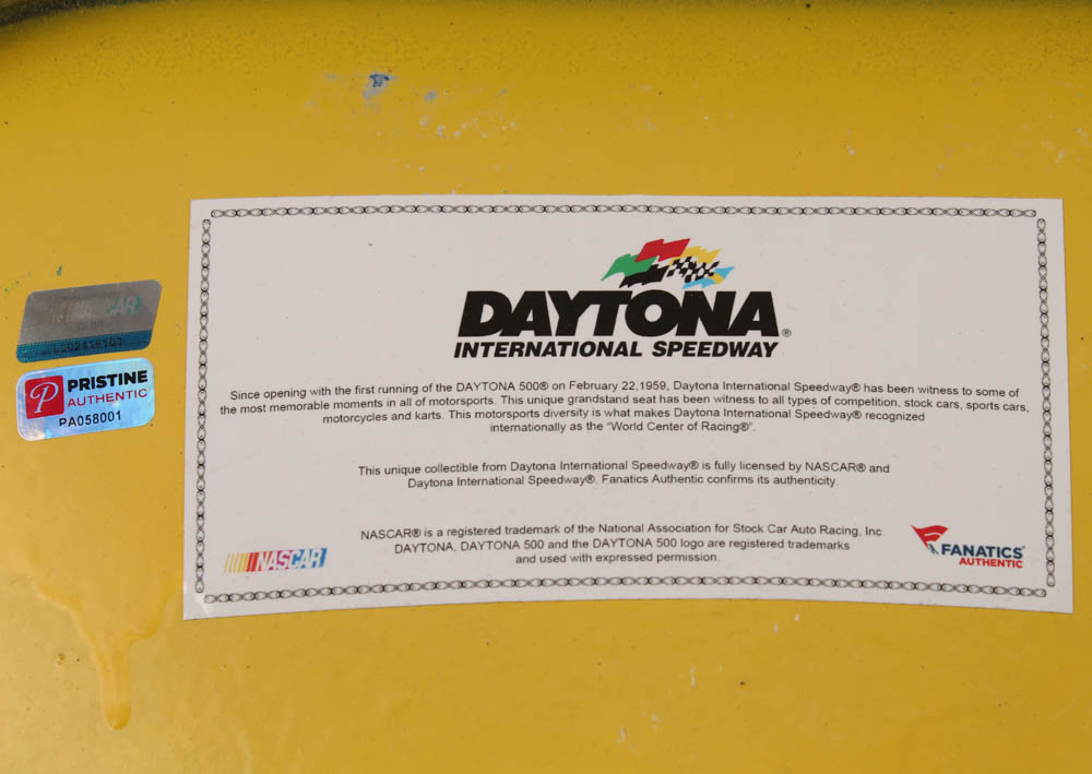 Joey Logano Signed Original #22 Daytona International Speedway Seat Back (Fanatics COA & PA COA) at PristineAuction.com Joey Logano Signed Original #22 Daytona International Speedway Seat Back (Fanatics COA & PA COA) at PristineAuction.com