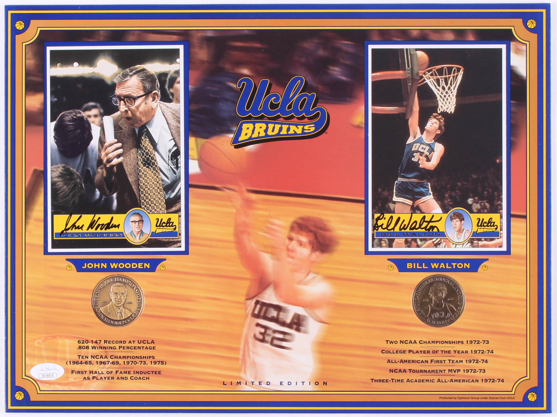John Wooden & Bill Walton Signed UCLA Bruins Postcard Display with Commemorative Coins (JSA) at PristineAuction.com John Wooden & Bill Walton Signed UCLA Bruins Postcard Display with Commemorative Coins (JSA) at PristineAuction.com