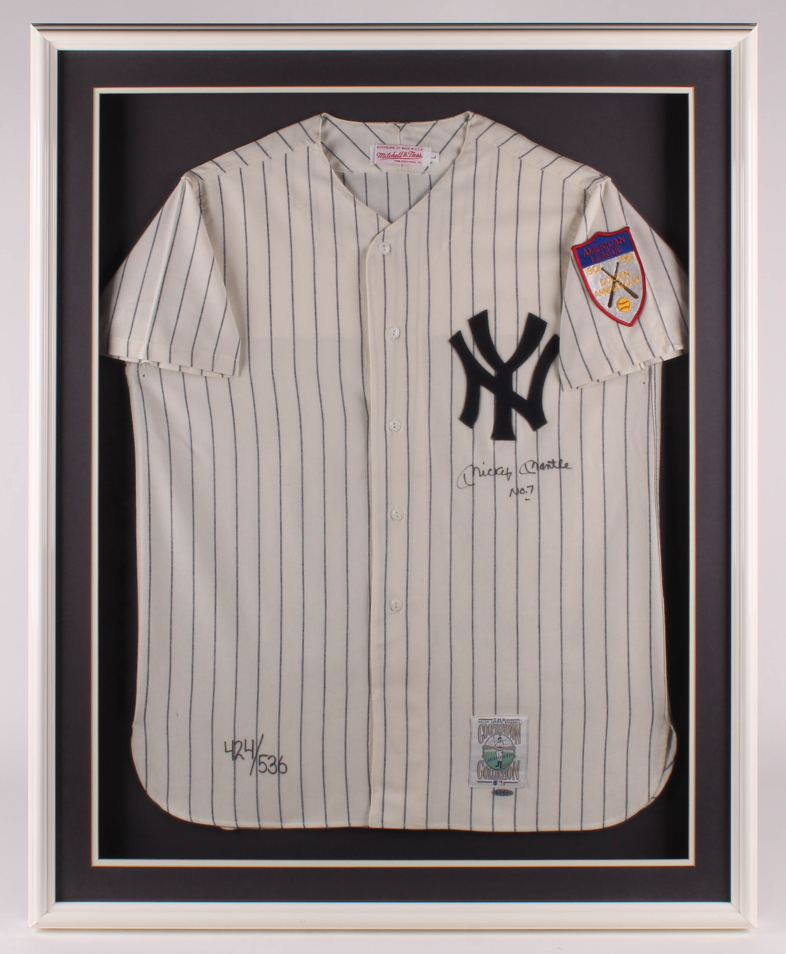 Mickey Mantle Signed LE Yankees 33x41.5 Custom Framed Jersey Display Inscribed "No. 7" (Upper Deck COA) at PristineAuction.com Mickey Mantle Signed LE Yankees 33x41.5 Custom Framed Jersey Display Inscribed "No. 7" (Upper Deck COA) at PristineAuction.com