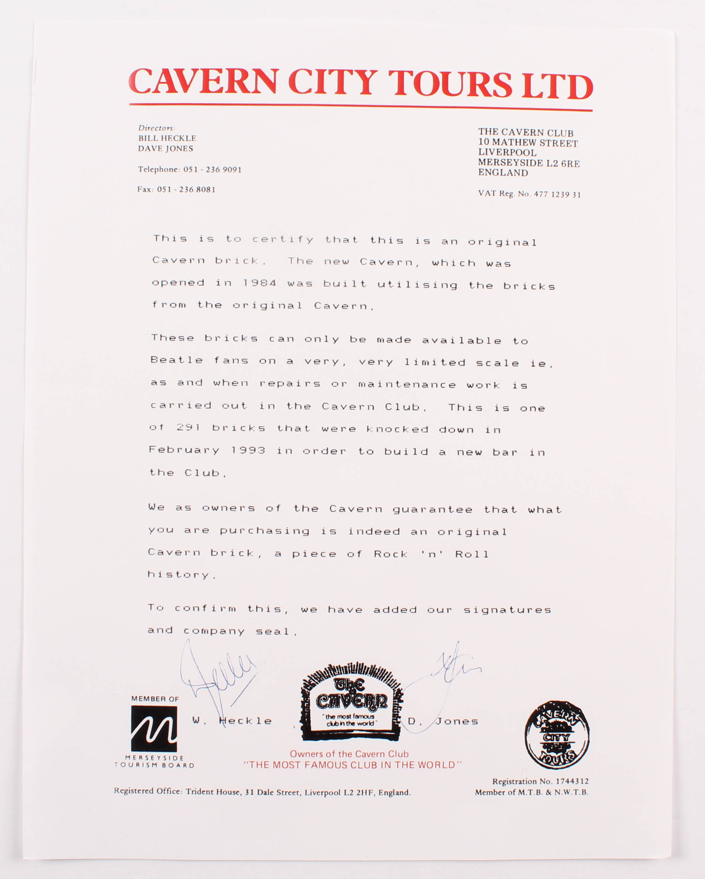 Vintage Original "The Cavern Club" Brick at PristineAuction.com Vintage Original "The Cavern Club" Brick at PristineAuction.com