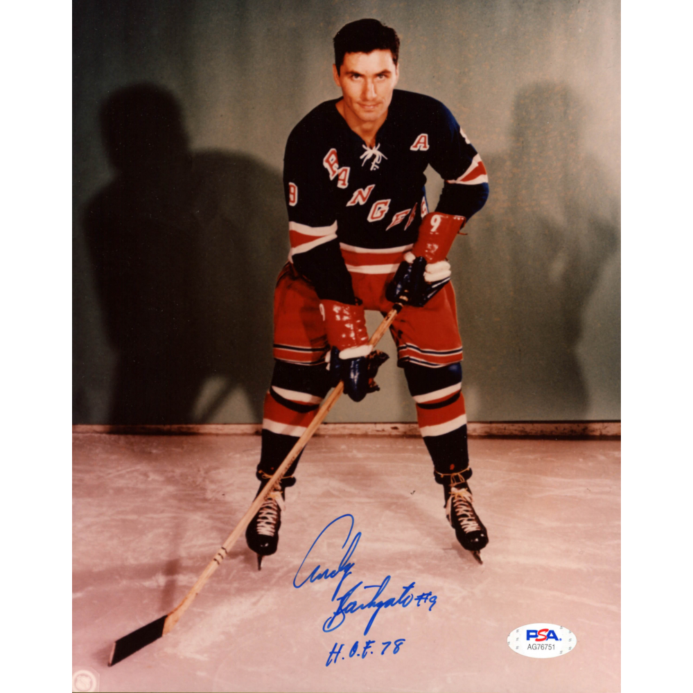 Andy Bathgate Signed Rangers 8x10 Photo Inscribed "H.O.F. 78" (PSA COA