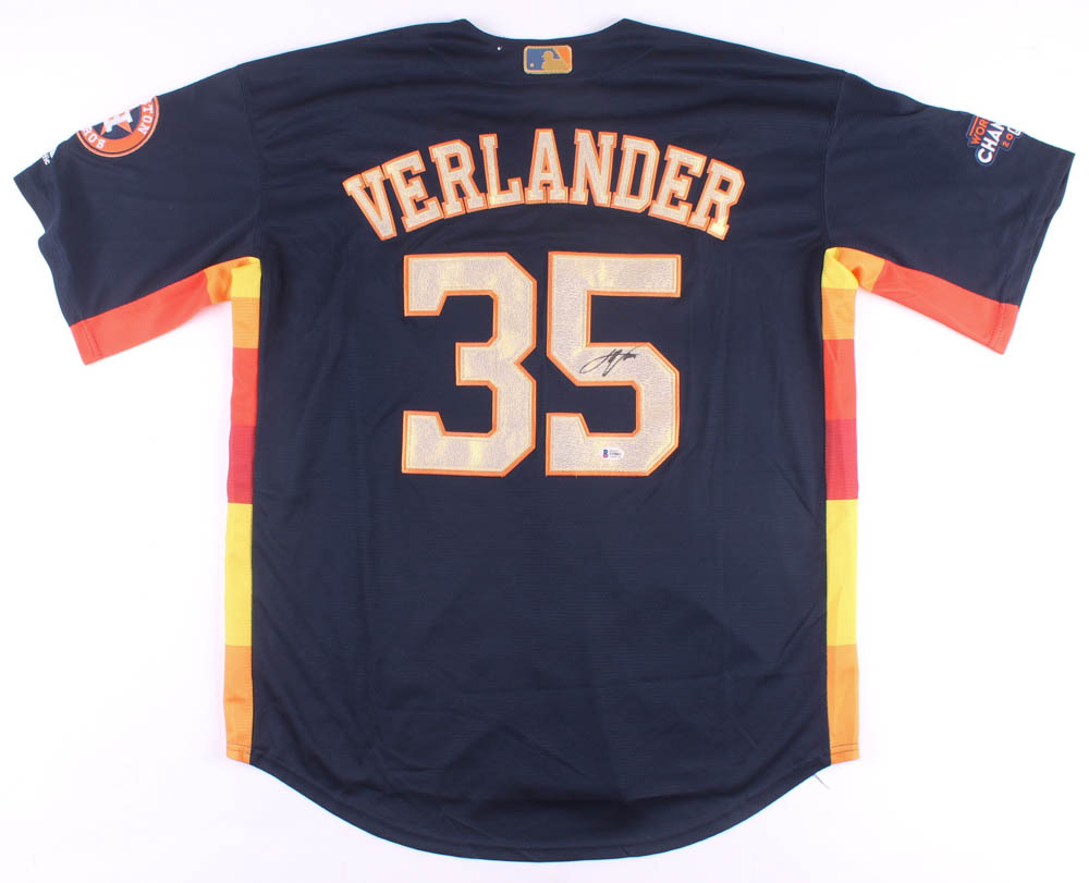 Justin Verlander Signed Astros Jersey with 2017 World Series Champions Patch (Beckett COA) at PristineAuction.com Justin Verlander Signed Astros Jersey with 2017 World Series Champions Patch (Beckett COA) at PristineAuction.com