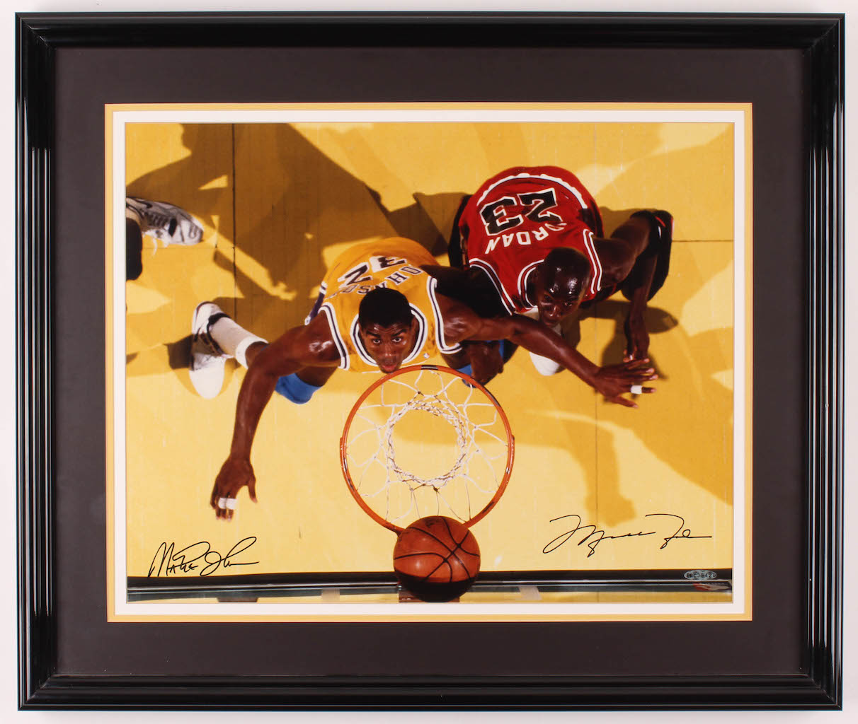 Magic Johnson & Michael Jordan Signed 22x26 Custom Framed Photo Display (UDA COA) at PristineAuction.com Magic Johnson & Michael Jordan Signed 22x26 Custom Framed Photo Display (UDA COA) at PristineAuction.com