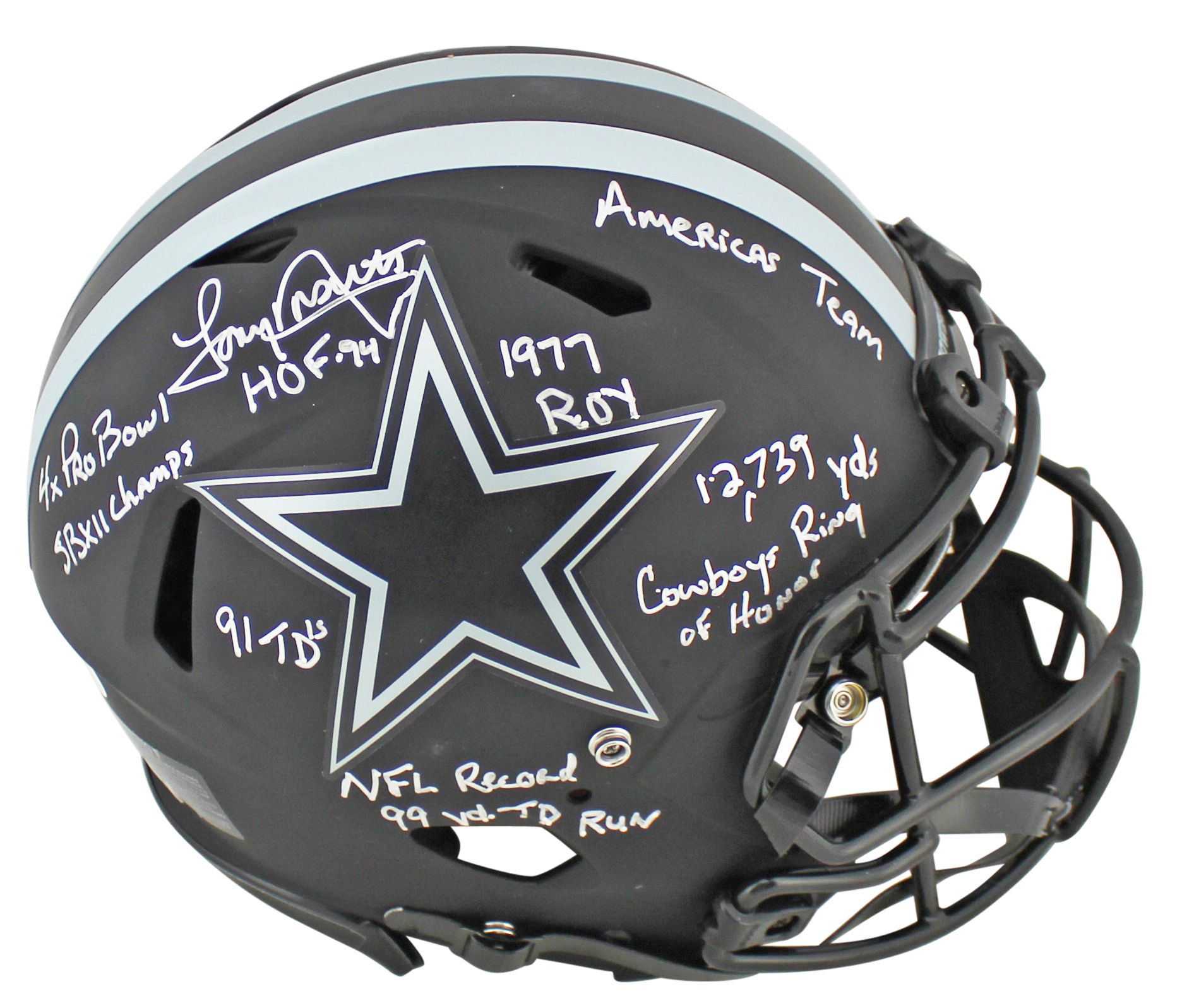Tony Dorsett Signed Cowboys Eclipse Alternate Speed Full-Size Authentic On-Field Helmet With Multiple Career Stat Inscriptions (Beckett COA) at PristineAuction.com Tony Dorsett Signed Cowboys Eclipse Alternate Speed Full-Size Authentic On-Field Helmet With Multiple Career Stat Inscriptions (Beckett COA) at PristineAuction.com