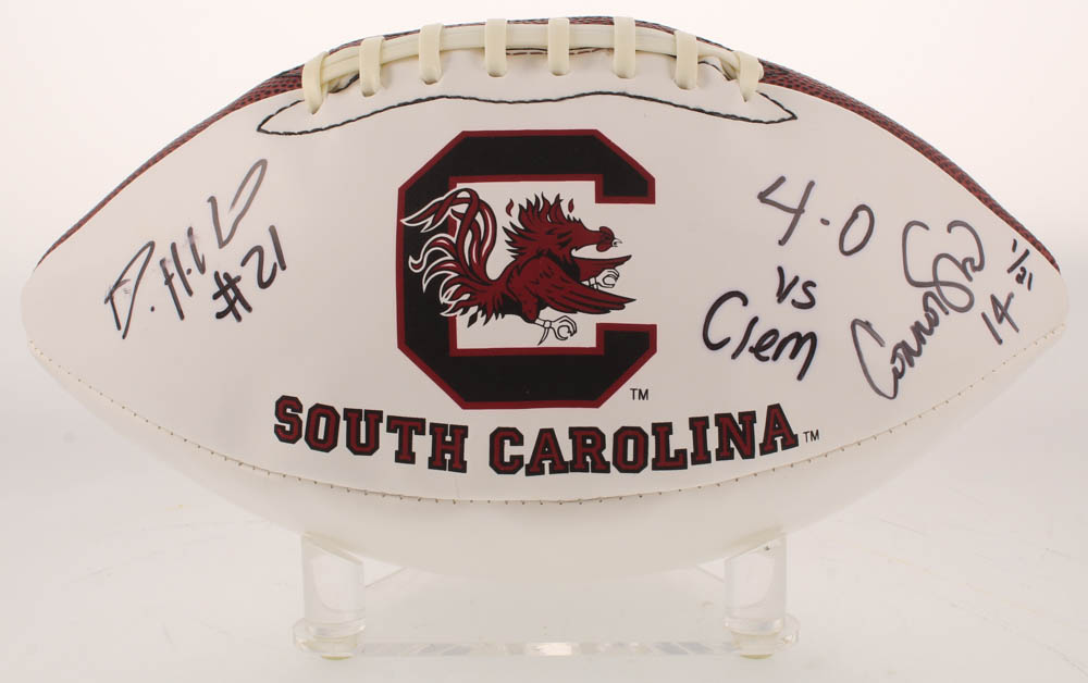 Connor Shaw & DeVonte Holloman Signed LE South Carolina Gamecocks Logo Football Inscribed "4-0 vs Clem" (JSA COA) at PristineAuction.com Connor Shaw & DeVonte Holloman Signed LE South Carolina Gamecocks Logo Football Inscribed "4-0 vs Clem" (JSA COA) at PristineAuction.com