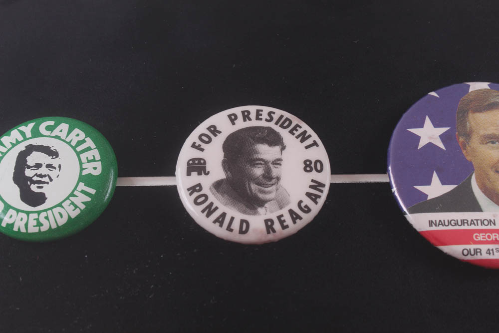 Former US Presidents 12x13 Custom Framed Photo Display with (5) Original Vintage Campaign Pins at PristineAuction.com Former US Presidents 12x13 Custom Framed Photo Display with (5) Original Vintage Campaign Pins at PristineAuction.com