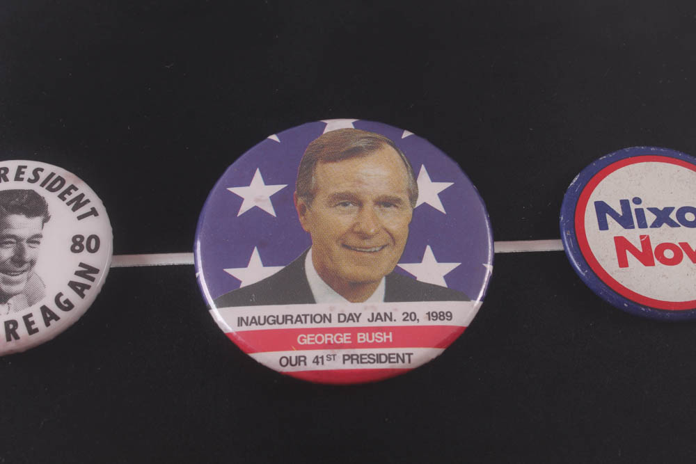 Former US Presidents 12x13 Custom Framed Photo Display with (5) Original Vintage Campaign Pins at PristineAuction.com Former US Presidents 12x13 Custom Framed Photo Display with (5) Original Vintage Campaign Pins at PristineAuction.com