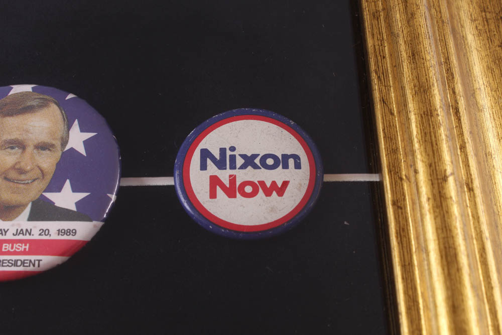 Former US Presidents 12x13 Custom Framed Photo Display with (5) Original Vintage Campaign Pins at PristineAuction.com Former US Presidents 12x13 Custom Framed Photo Display with (5) Original Vintage Campaign Pins at PristineAuction.com