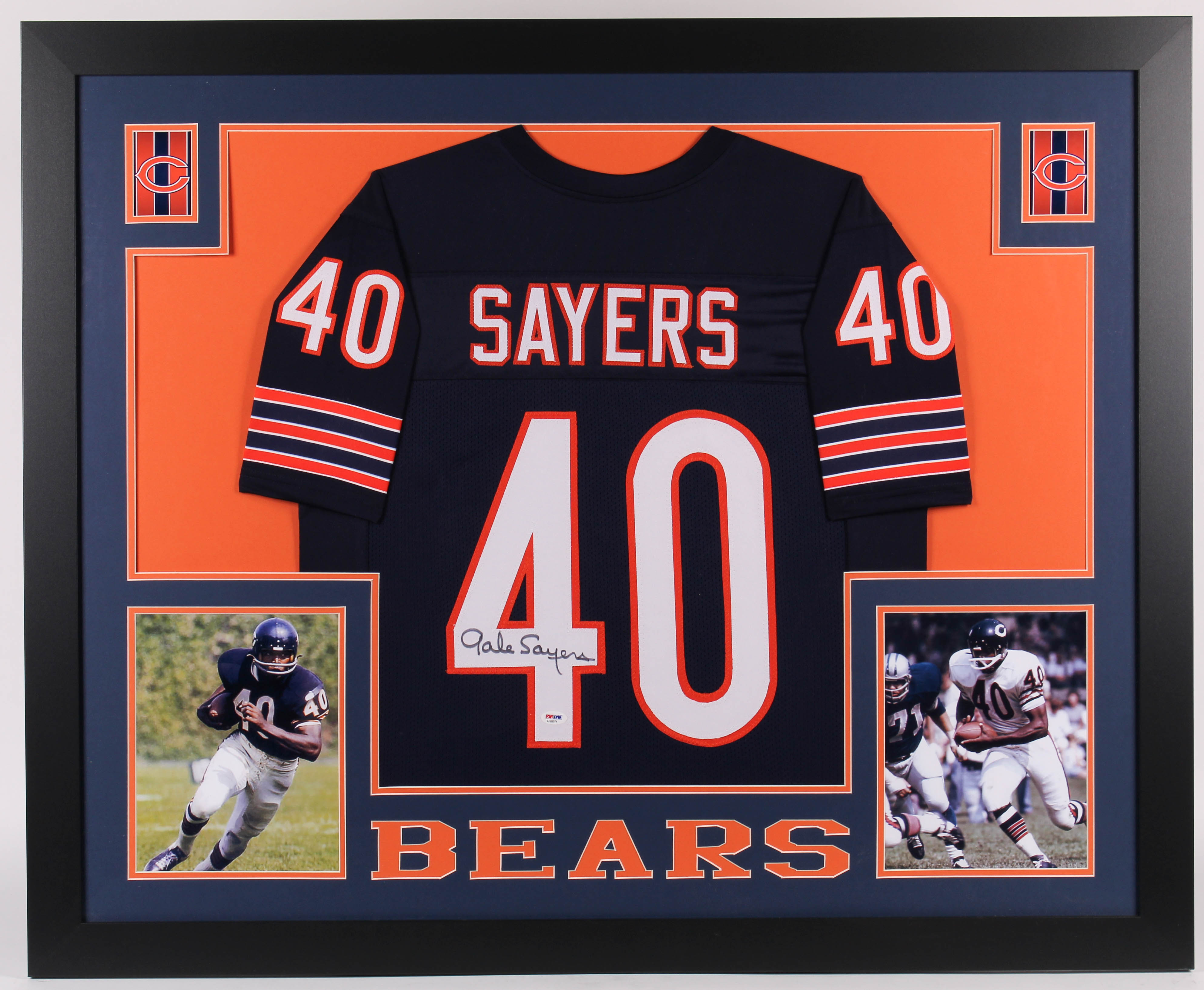 Gale Sayers Signed 35x43 Custom Framed Jersey (PSA Hologram) at PristineAuction.com Gale Sayers Signed 35x43 Custom Framed Jersey (PSA Hologram) at PristineAuction.com