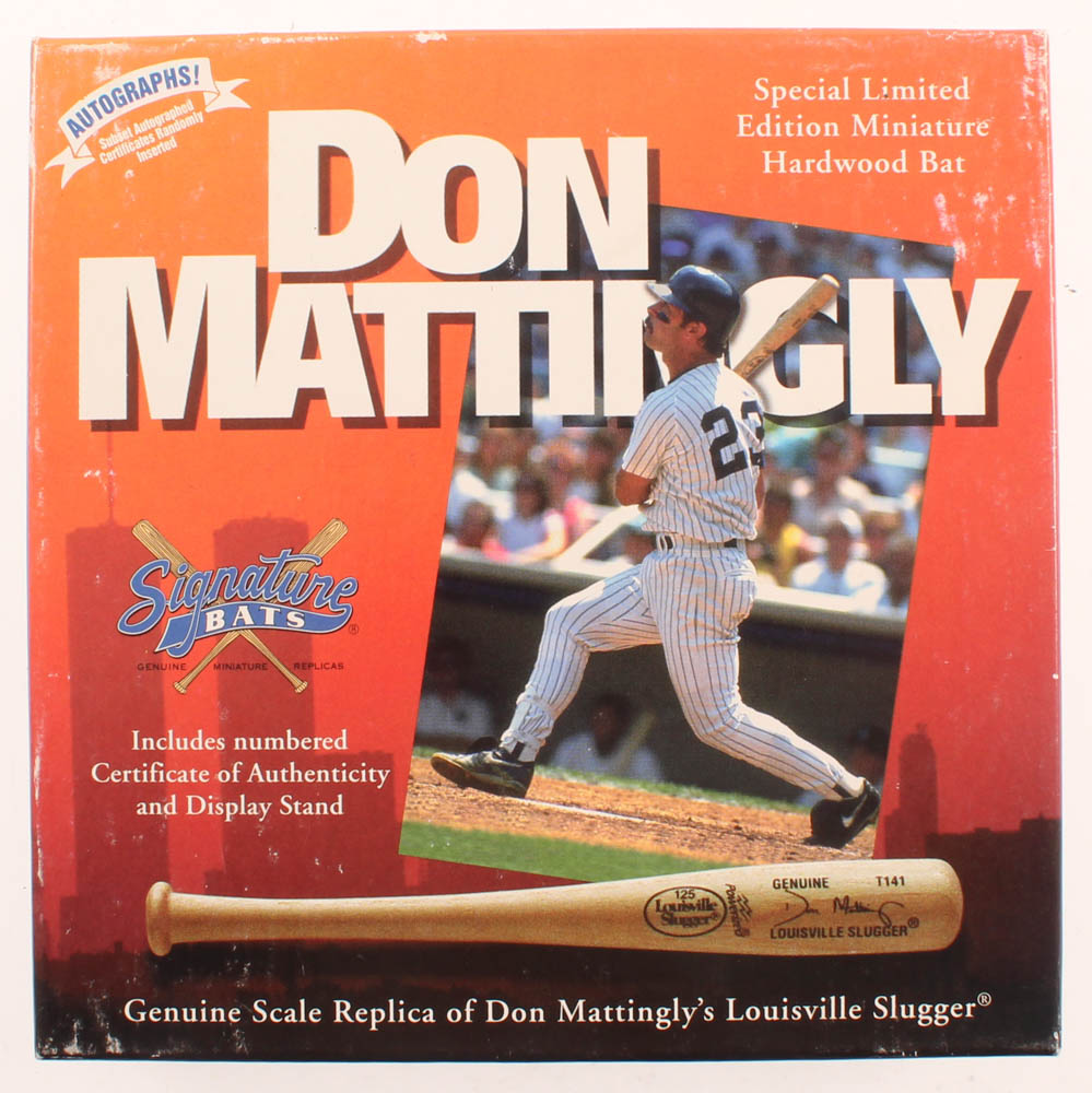 Don Mattingly LE Factory Sealed Yankees Signature Bats Mini Louisville Slugger Display at PristineAuction.com Don Mattingly LE Factory Sealed Yankees Signature Bats Mini Louisville Slugger Display at PristineAuction.com