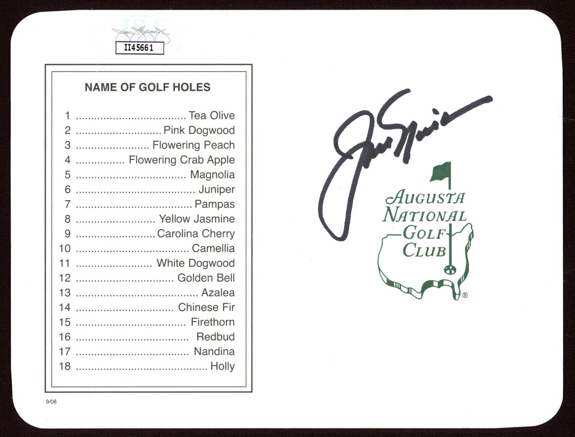 Jack Nicklaus Signed Augusta National Golf Club Scorecard (JSA COA) at PristineAuction.com Jack Nicklaus Signed Augusta National Golf Club Scorecard (JSA COA) at PristineAuction.com