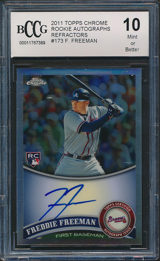Freddie Freeman 2011 Topps Chrome #173 RC (BCCG 10) at PristineAuction.com Freddie Freeman 2011 Topps Chrome #173 RC (BCCG 10) at PristineAuction.com