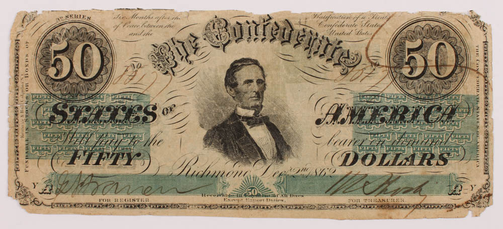 1862 $50 Fifty-Dollar Confederate States of America Richmond CSA Bank Note at PristineAuction.com 1862 $50 Fifty-Dollar Confederate States of America Richmond CSA Bank Note at PristineAuction.com